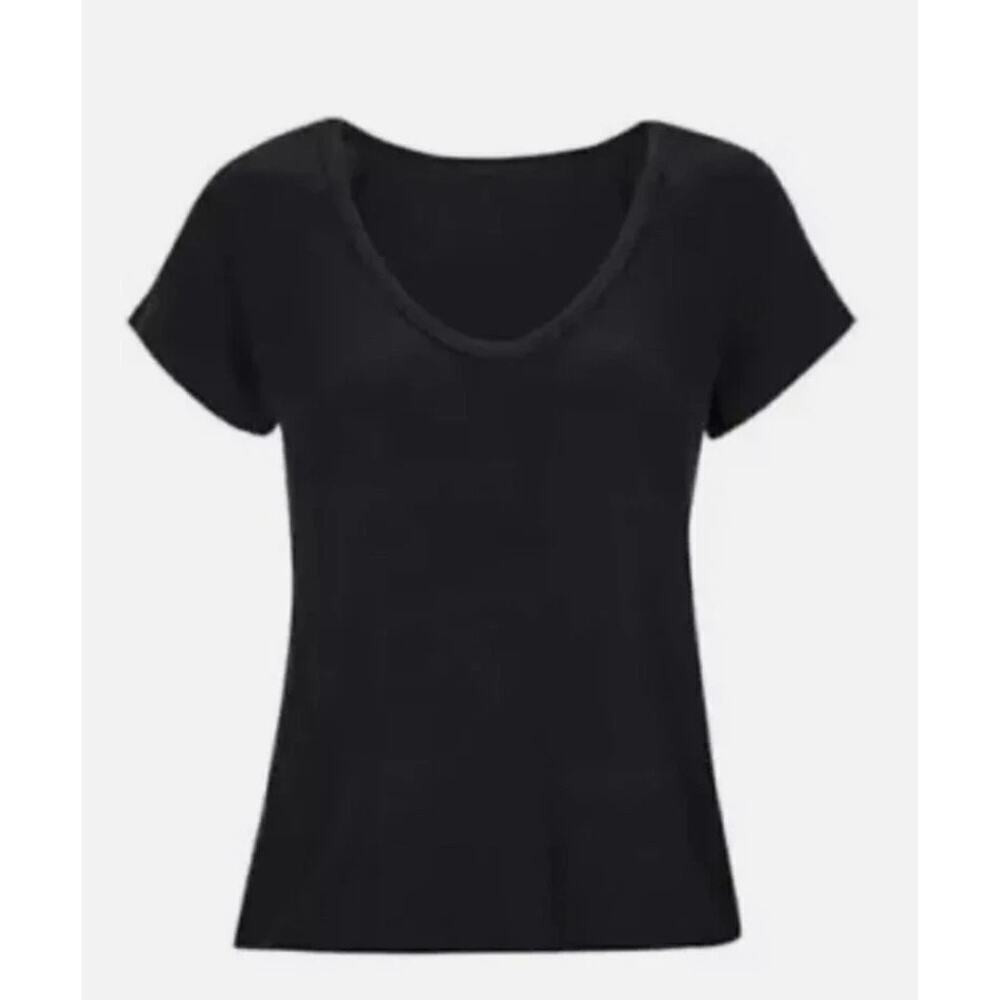 Cabi #6125 Women's Black Tranquil Ribbed V-Neck T-Shirt Top Size Medium